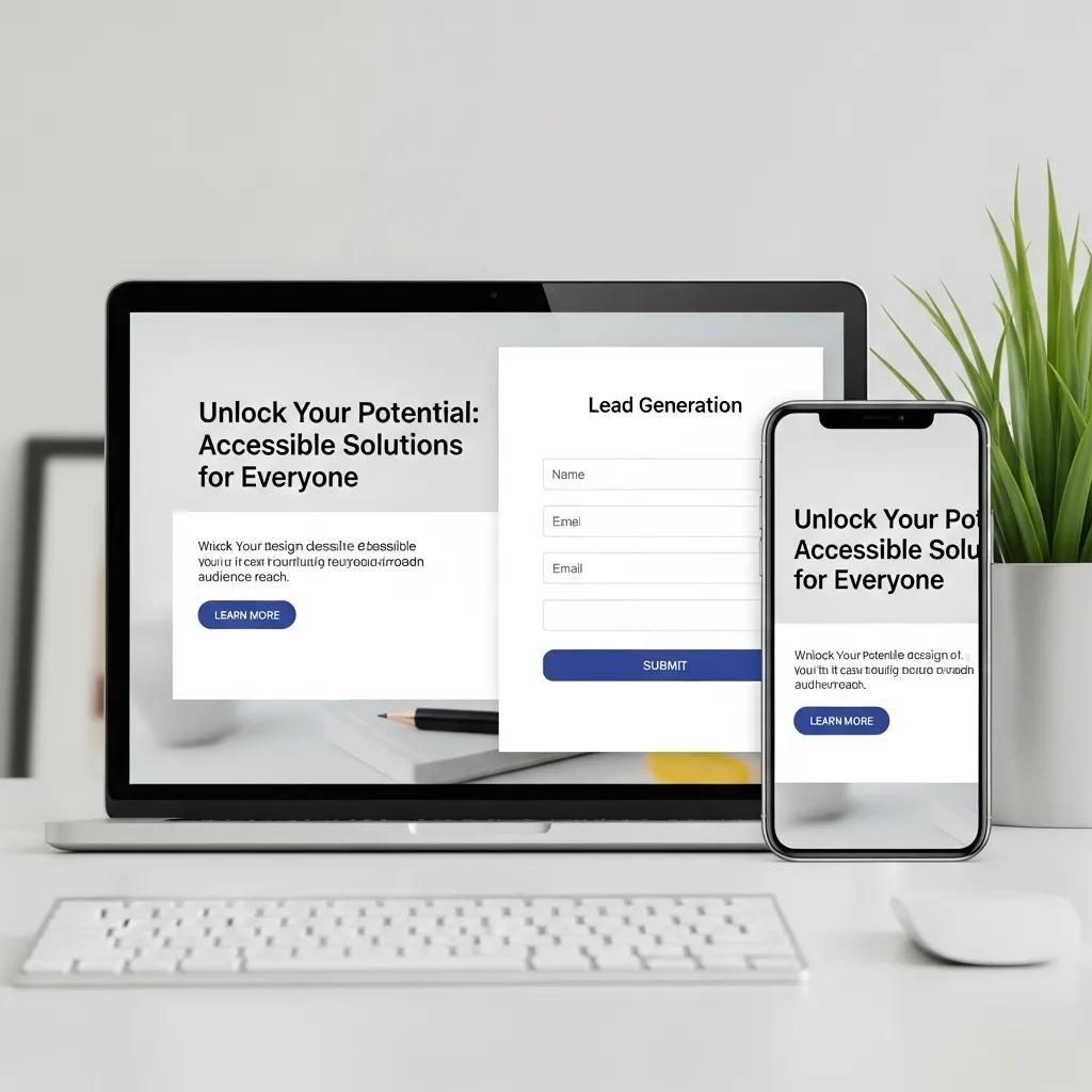 Responsive email shown on smartphone and laptop; emphasizes accessibility and lead generation