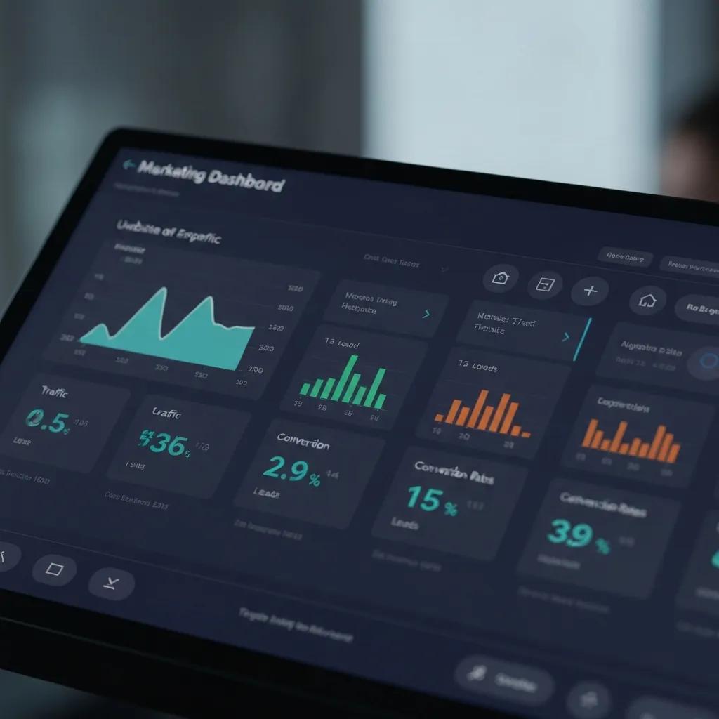 Close-up of a marketing dashboard displaying key performance indicators for small businesses