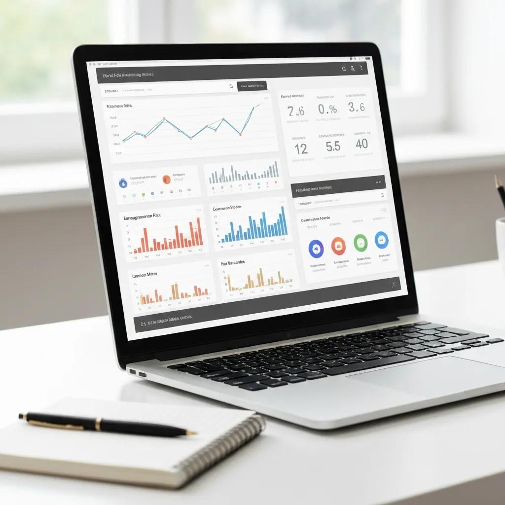 Close-up of a digital marketing dashboard showing key metrics