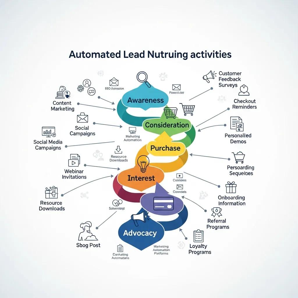 Visual representation of automated lead nurturing and customer journey stages